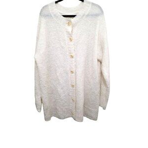 Treasure & Bond Ivory Cozy Boucle Button-Up Cardigan Sweater L Soft Textured Kni